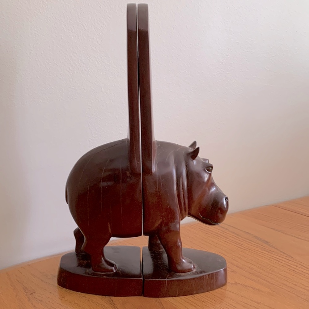 Wooden Hippo Bookends